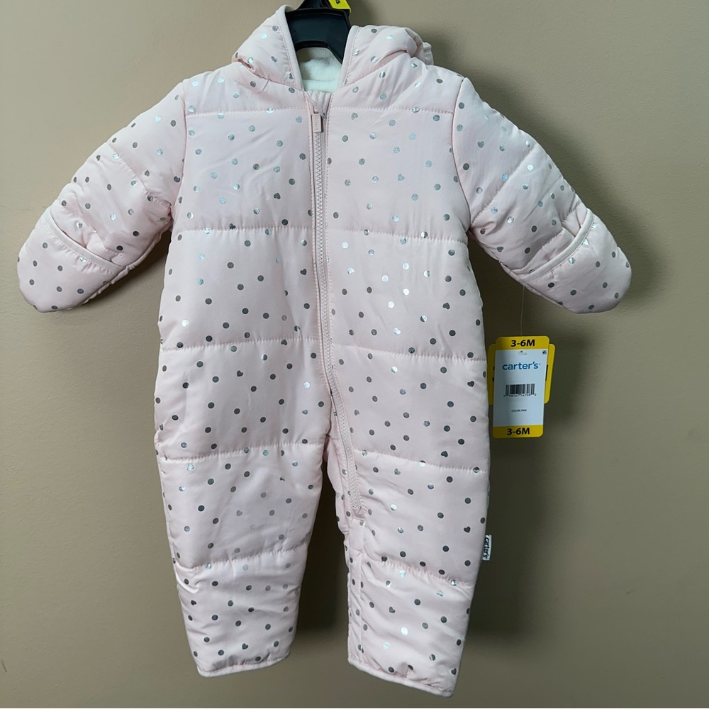 Carter's Light Pink Snowsuit with Silver Dots